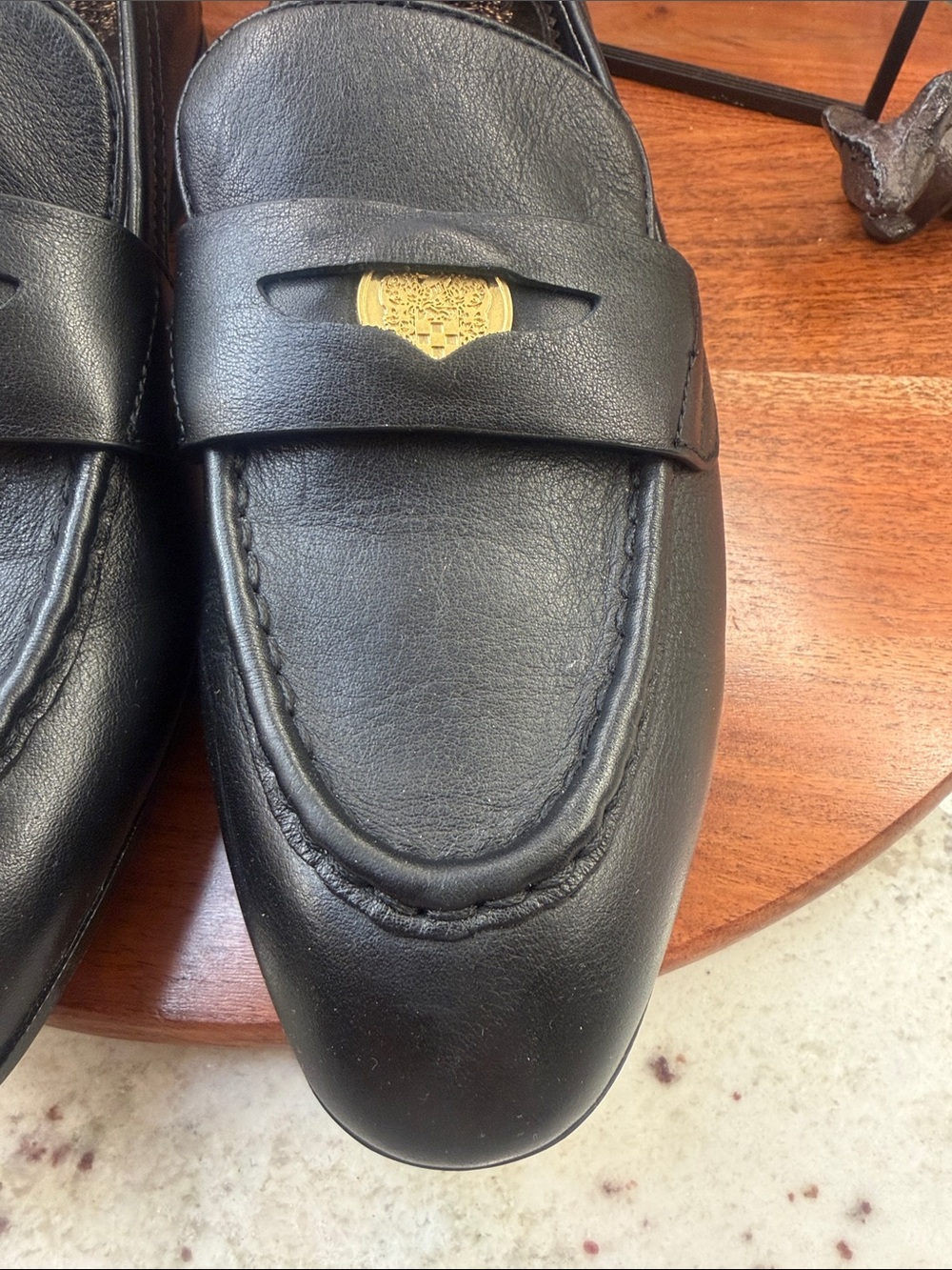 Vince Camuto Leather Slip-On Loafers with Gold Accent. - Picture 2 of 9